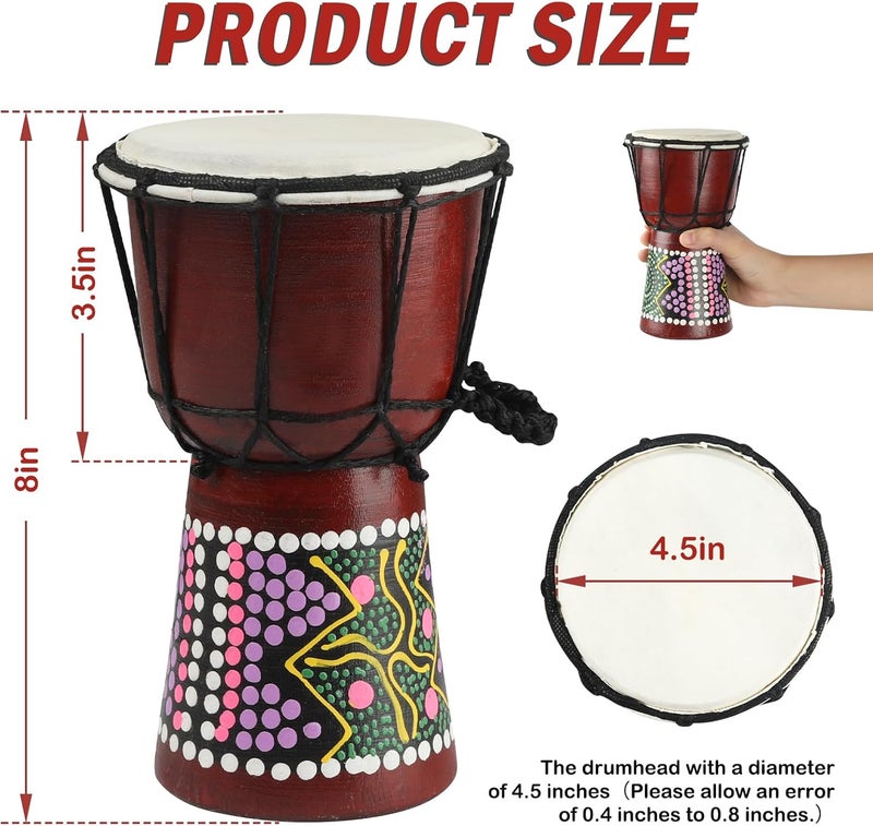 GOGHOST Mini Wood Djembe Drum, 4.5'' x 8''Carved Mahogany African Drums with Goatskin Drumhead, West African Styled Professional Small Djembe Hand Drum for Adults Beginners - Image 2